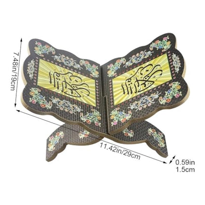 Wooden Foldable Book Holder, Adjustable Hand Carved Stand for Quran Bible, Islamic Muslim Prayer Book Holder, Ramadan Eid Party Ornament Display Rack - color: Black