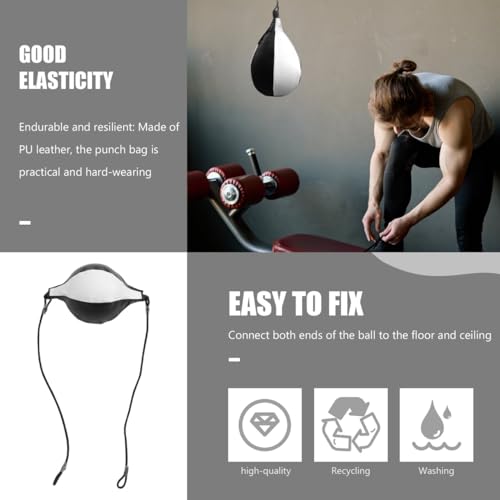 PU Leather Boxing Ball Double End Floor to Ceiling Punching Bag for Adults MMA Training with Elastic Strips and Hooks Inflatable Reflex Speed Bag for Home Gym Workout