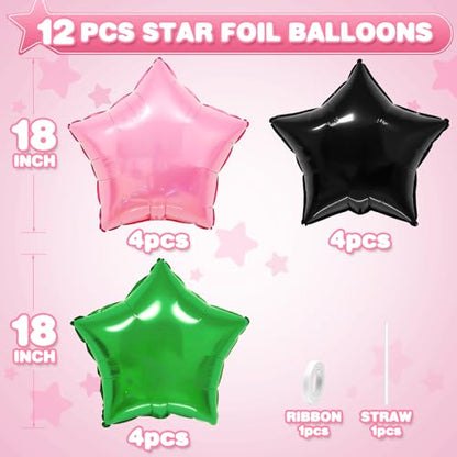 Pink Green Black Star Foil Balloons,12Pcs 18Inch Star Shaped Balloons - color: Black Green Pink