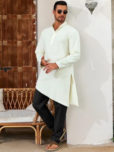 Runcati Mens Kaftan Thobe Pants Cotton Muslim Trousers Summer Kurta Pants - color: Black, size: Large
