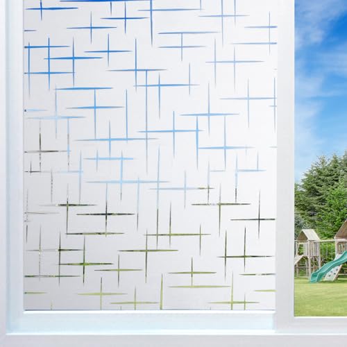 Window Privacy Film Frosted Glass Window Film Decorative, Removable Static Cling Heat Blocking Sun Blocker Front Door Window Covering for Bathroom Home Office (Cross Pattern,35.4" x 78.7") - color: Cross Pattern, size: 35.4" x 78.7"