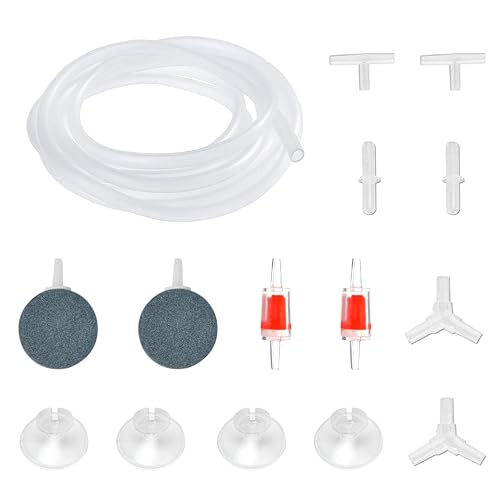 Aquarium Air Pump Accessories - 7 Feet Airline Tubing Standard with Air Stone Disc, Check Valves, Suction Cups and Connectors for Nano Air Pumps Small Buckets and Fish Tank - color: White airline tube, size: 80" Tubing+2 Grey Air Stone Disc