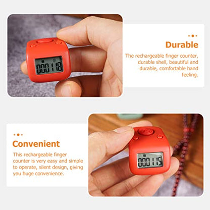 Mini Digital LCD Electronic Finger Ring Hand Tally Counter Rechargable Finger Counter Rechargeable Silent Finger Counter for Prayer Knitting Sports Gift, Red, 3.4X3CM, L22X4T3Y3811ITRDUTJK