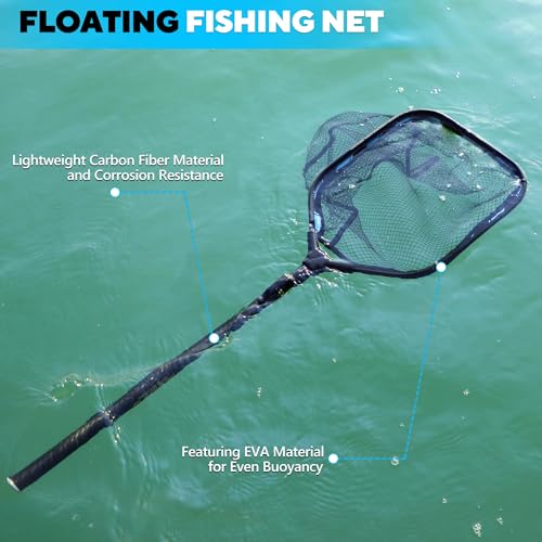 PLUSINNO Floating Fishing Net with Telescoping Handle, Carbon Fiber Ultralight Long Fish Net, Collapsible Landing Net 6.56/7.86Ft, Fishing Gear Kayak Accessories for Bass Trout Salmon - style: 7.86 Ft Full Length