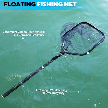 PLUSINNO Floating Fishing Net with Telescoping Handle, Carbon Fiber Ultralight Long Fish Net, Collapsible Landing Net 6.56/7.86Ft, Fishing Gear Kayak Accessories for Bass Trout Salmon - style: 7.86 Ft Full Length