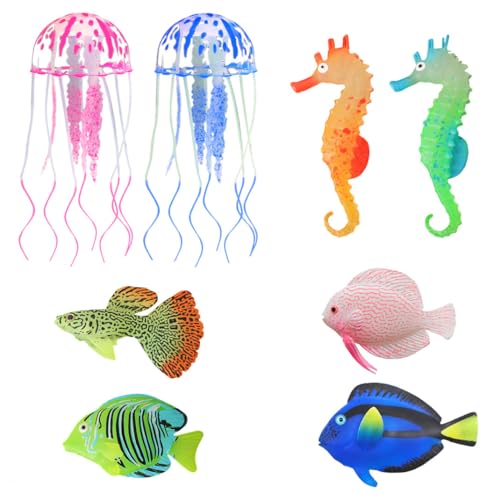 8 Pieces Artificial Aquarium Fish Tank Decorations Ornaments Plastic Lifelike Floating Fake Fish Jellyfish Seahorses Multicolor Beta Decor Accessories for Bubble Tube Lamp - color: Fish Jellyfish Seahorses