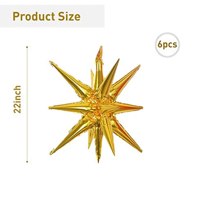 6 Pcs Gold Star Foil Balloons One-Piece 14-Pointed Star Balloon 4D Starburst Cone Mylar Balloon 22inch Christmas Birthday Wedding Wedding Anniversary Party Supplies(Gold) - color: 22 Inches Gold