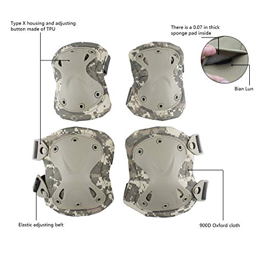 Combat Knee & Elbow Protective Pads Set for Outdoor CS Paintball Game Cycling Safety Skateboarding Gear Skates Knee Protection Guard Pads - color: ACU