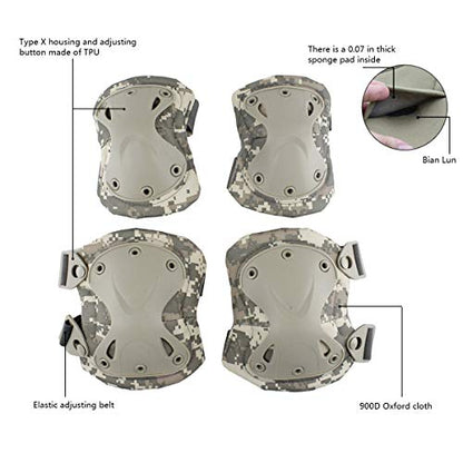 Combat Knee & Elbow Protective Pads Set for Outdoor CS Paintball Game Cycling Safety Skateboarding Gear Skates Knee Protection Guard Pads - color: ACU