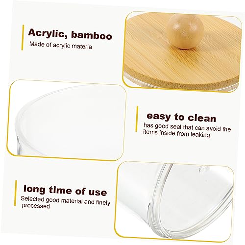 Luxshiny 2pcs Acrylic Makeup Storage Tank Bamboo Lid Tip Holder for Cotton Swabs Toothpicks