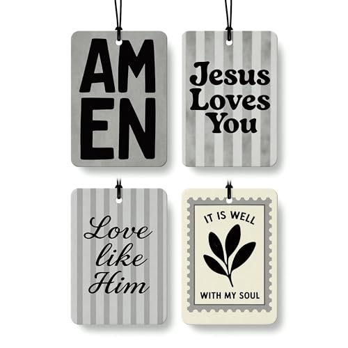 Grey Boho Christian Car Air Freshener 4 Pcs Coconut Scented, Jesus Loves You Car Accessories Mirror Decor, Inspirational Religious Hanging Air Freshener for Cars Closet Drawer Books Kids Room - color: Color-20
