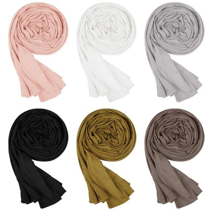 ZALIR 6 Pcs Women Muslim Head Scarf, Smooth Jersey Hijab Wrap, Solid Color Head Coverings, Long Soft Shawl for Daily Wear