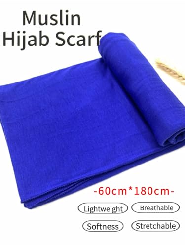 Hijab Scarf for Women Soft Muslim Hijabs Head Wrap Scarves Fashion Long Hair Shawls Stretchy Muslin Headscarf - color: Royal Blue Hijab Scarf for Women