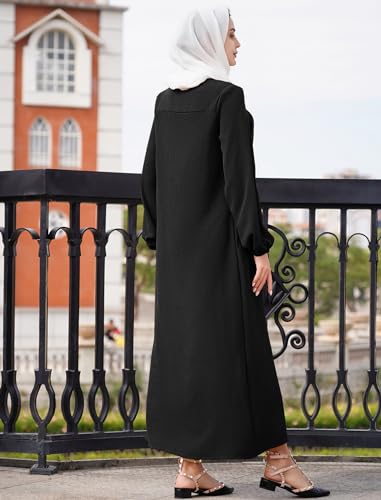 AWIBMK Women Abaya Dubai Stand Collar Zip Up Prayer Dress with Pockets Muslim Arabian Robe Modest Islamic Clothing - color: Black, size: XX-Large