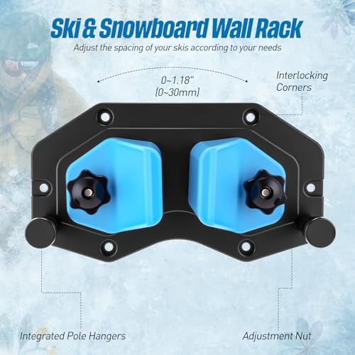 Soulchen 2 Pcs Ski & Snowboard Wall Rack for Garage, Ski Storage Rack, Snowboard Storage, Winter Gear Organizer for Garage, Winter Gear Organizer(Black Blue)