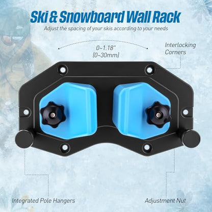 Soulchen 2 Pcs Ski & Snowboard Wall Rack for Garage, Ski Storage Rack, Snowboard Storage, Winter Gear Organizer for Garage, Winter Gear Organizer(Black Blue)