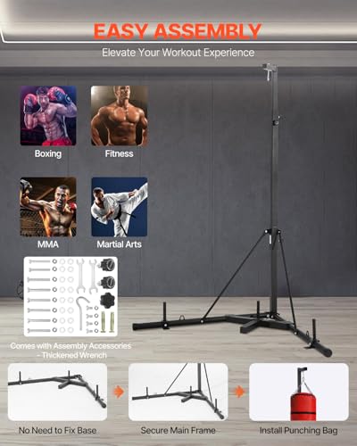 VEVOR Punching Bag Stand, Steel Heavy Duty Workout Training Equipment, Adjustable Height Boxing Punching Stand with Weighted Base, Holds Up to 140 lbs, Freestanding Sandbag Rack for Home Gym Fitness - style: Standard Punching Bag Stand with Weighted Base