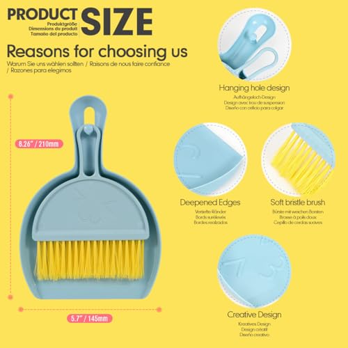 Small Broom and Dustpan Set,mini Broom and Dustpan Set,Kids Broom Set,for Home, Sofas, Kitchen countertops, Storage Shelves, bathrooms, and pet Areas Cleaning - color: Blue