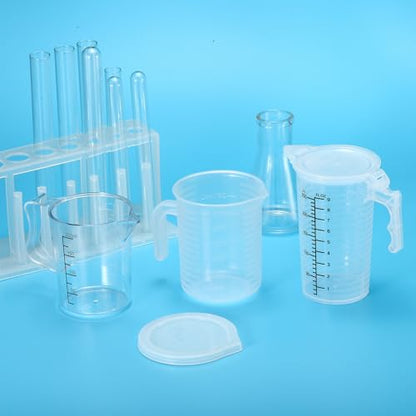 PATIKIL Graduated Beaker, 2 Pack 500ml PP Plastic Liquid Measuring Cup Double Sided Black Graduations with Handle Lid and Spout for Lab Kitchen Home - size: 500ml