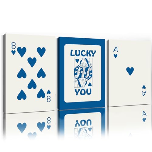 Lucky You Poster Funky Blue Wall Art Retro Trendy Aesthetic Print Navy Blue Card Poster Playing Card Canvas Wall Art Vintage Preppy Prints Ace Card Painting for Living Room Bedroom 16x24inchx3 - color: Lucky You Poster, size: 16"L x 24"W