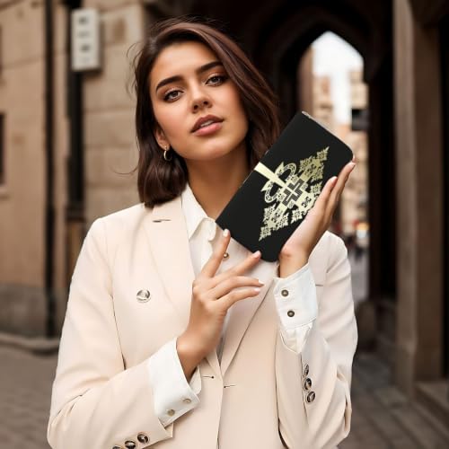 Ethiopian Cross PU Leather Long Wallet for Women Men, Zipper Clutch Wallet RFID Card Holder Organizer - color: Ethiopian Cross3