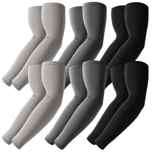 BHYTAKI Cooling Compression Arm Sleeves for Men Women,UPF50 UV Sun Protection Sleeves for Work Sport Tattoo Cover Up - color: 2 Black+2 Dark Gray+2 Light Gray