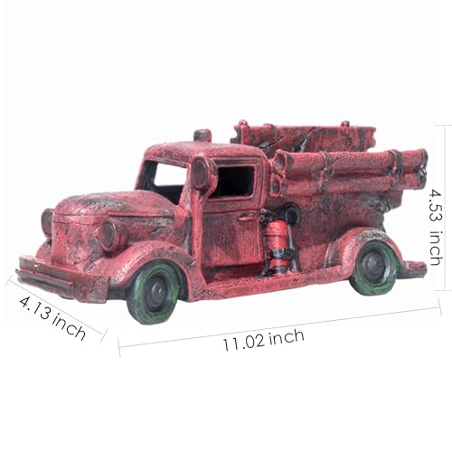 Tank Decorations, Red Truck Wreck Figurine, Aquarium Ornament Large Fish Tank Decoration