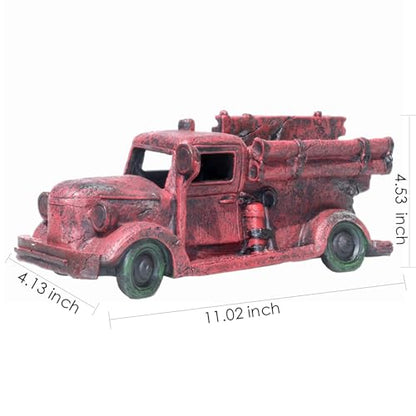 Tank Decorations, Red Truck Wreck Figurine, Aquarium Ornament Large Fish Tank Decoration