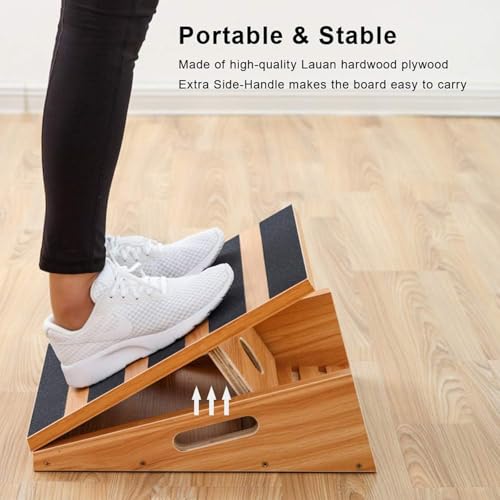 StrongTek Professional Wooden Slant Board, Adjustable Incline Board and Calf Stretcher, Partial-Coverage Design with Side Handle, 5 Angles, 500 lbs Capacity - style: Partial-coverage
