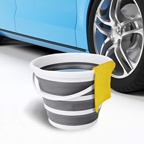 Indoor and Outdoor Collapsible Bucket with Handle, 10 Liters, 2.6 Gallons, Gray and White (Pack of 2) - size: 13.2” x 13” x 9.6” (Pack of 2)