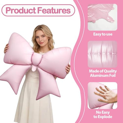 Pink Bow Balloons, 6 Pcs Giant Foil for Girls Birthday Party Decorations - style: Pink Bow