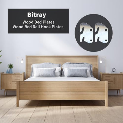 Bitray Wood Bed Plates Rail Hook Plates for Bed Frame Bracket Replacement | 4pcs, Silver丨Iron Nickel-Plated丨3.8x2.3x0.08in丨Rust-Proof Hardware丨with Screws丨for Wooden Bed Frames, Headboards, Footboard - style: 4pcs