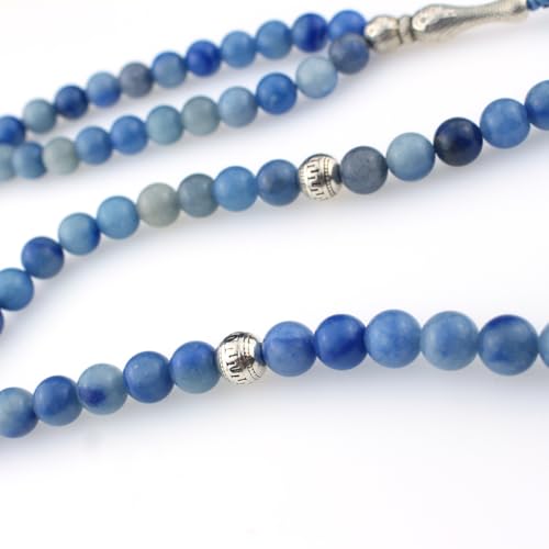 Muslims Islamic Dhikr 99 Tasbeeh Tasbih Prayer Beads, Blue Aventurine Stone Beads with Tassel
