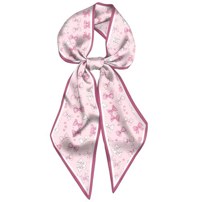 Head Hair Scarf Neck Silk Feeling Scarves Long Thin Satin Fashion Handbag Cute Decoration Women Girls 59 * 6.7'' - color: O-15-pink