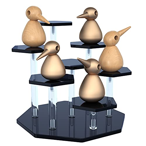 Acrylic Cupcake Stand with Patented 7-Tier Stable Design, Clear Perfume Organizer and Dessert Display Riser, Non-Wobble Tiered Display Stand for Figures, Collections, Vendor Events & Party(Small-Black)