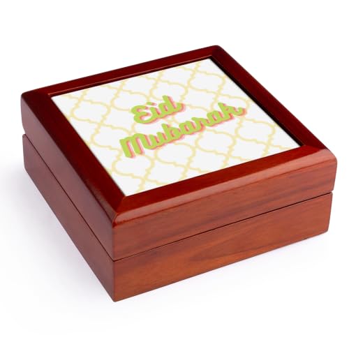 3dRose Image of quote Eid mubarak Jewelry Box 7 x 7 inch with 4 inch tile