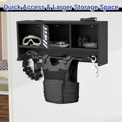Neoaider Police Gear Rack, Police Hanger with Hooks | Tactical Duty Gear Rack Decor with Thin Blue Line Flag, Black Body Armor Stand for Police Gift - size: Wall Mounted w/Combination Lock