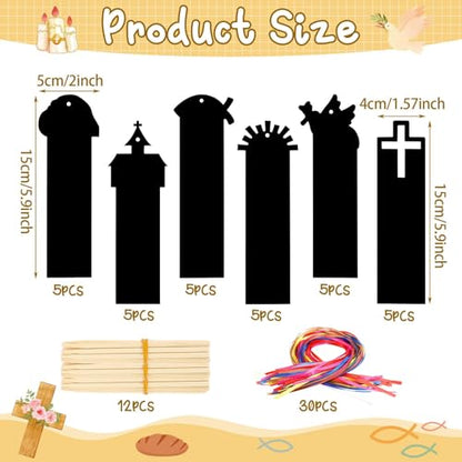 JUNEBRUSHS 30Pcs Religious Crafts for Kids, Easter Rainbow Color Scratch Art Bookmarks Resurrection Cross Religious Gifts for Kids Sunday School Church Bible Crafts Kits - style: Religious Style