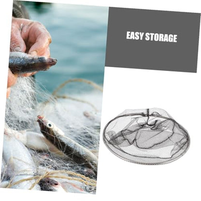 FOMIYES 4pcs Foldable Fishing Net Replacement Heads, Stainless Steel Frame with Black Soft Flexible Mesh, 40cm Round Deep Landing Nets for Freshwater and Saltwater Fishing