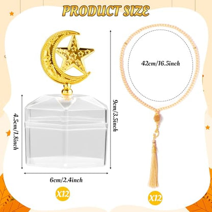 Ramadan Eid Gifts - 12 Sets Bulk Muslim Prayer Beads with Boxs Eid Mubarak Party Favors Gifts Islamic Party Supplies Religious Jewelry Favors for Ramadan Wedding Islamic Festival Birthday