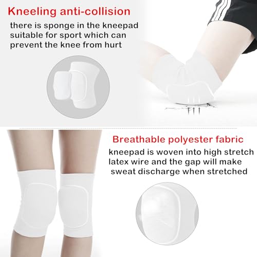 Kids Volleyball Kneepad Soft with Sponge 1 Pair, Knee Sleeve for Adult Youth Pole Dance Cycling Soccer Roller Skating-Elbow Support Work Gym Yoga Golf Leg Protector Auto Mechanic-Black(White, L)