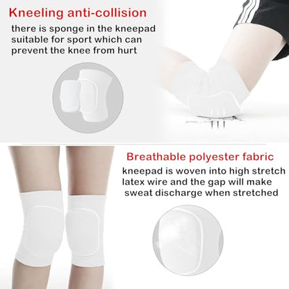 Kids Volleyball Kneepad Soft with Sponge 1 Pair, Knee Sleeve for Adult Youth Pole Dance Cycling Soccer Roller Skating-Elbow Support Work Gym Yoga Golf Leg Protector Auto Mechanic-Black(White, L)