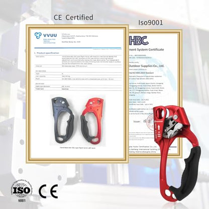 NewDoar UIAA & CE Certified Hand Ascender Rock Climbing Tree Arborist Rappelling Gear Equipment Rope Clamp for 8~13MM Rope - color: Red Pro-Right