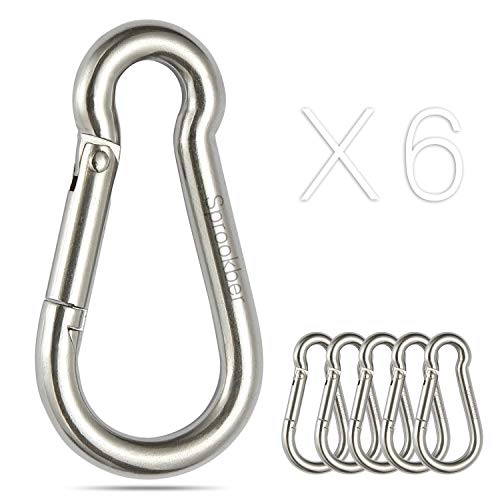 Stainless Steel Spring Snap Hook Carabiner - 304 Stainless Steel Caribeener Clips, Set of 6 - color: Silver, size: 3.15 Inch