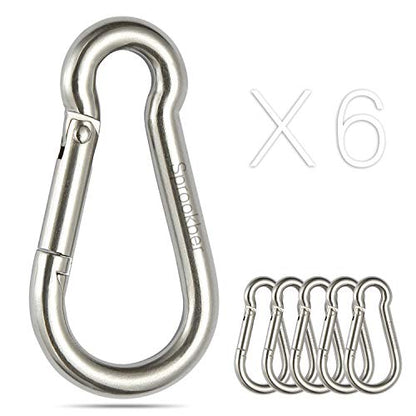 Stainless Steel Spring Snap Hook Carabiner - 304 Stainless Steel Caribeener Clips, Set of 6 - color: Silver, size: 3.15 Inch