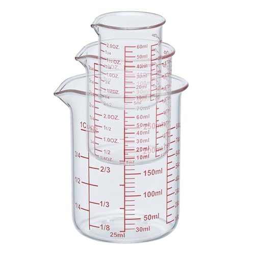 Ackers High Borosilicate Glass Measuring Cup Set with Pour Spout,60ml(2OZ),120ml(4OZ), 250ml(8OZ) Glass Measuring Beaker for Kitchen or Restaurant, Easy to Read - size: 60ml/120ml/250ml Measuring Cup Set
