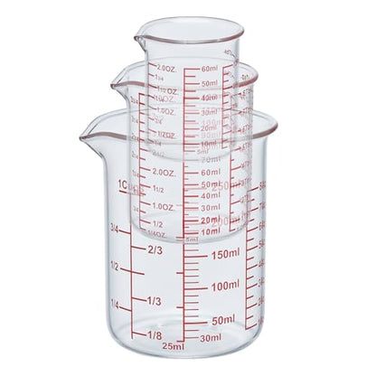 Ackers High Borosilicate Glass Measuring Cup Set with Pour Spout,60ml(2OZ),120ml(4OZ), 250ml(8OZ) Glass Measuring Beaker for Kitchen or Restaurant, Easy to Read - size: 60ml/120ml/250ml Measuring Cup Set