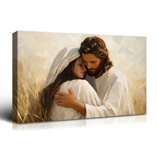 Wewejia Jesus Canvas Wall Art 16x12 inch, Jesus Embracing Woman Picture, Large Religious Beliefs Painting Wall Art Print, Christianity Poster Bible Mural, Living Room Bedroom Church Wall Decor - color: WWJYSS136, size: 16"L x 12"W