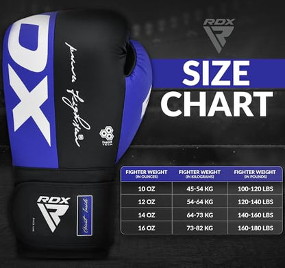 RDX Boxing Gloves, Maya Hide Leather Training Gloves for Muay Thai, Kickboxing, Sparring, Punch Bag, Punching Bag, Kickboxing Gloves, Martial Arts Training, Home Gym, Men, Women, 8 10 12 14 16 oz - color: BLUE/BLACK, size: 12OZ