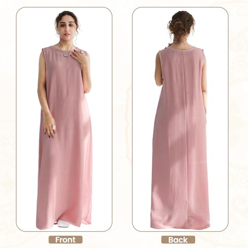 2PCS Women Muslim Abaya Dress Stand Collar Full Coverage Cardigan Dress Set - color: Pink, size: X-Large